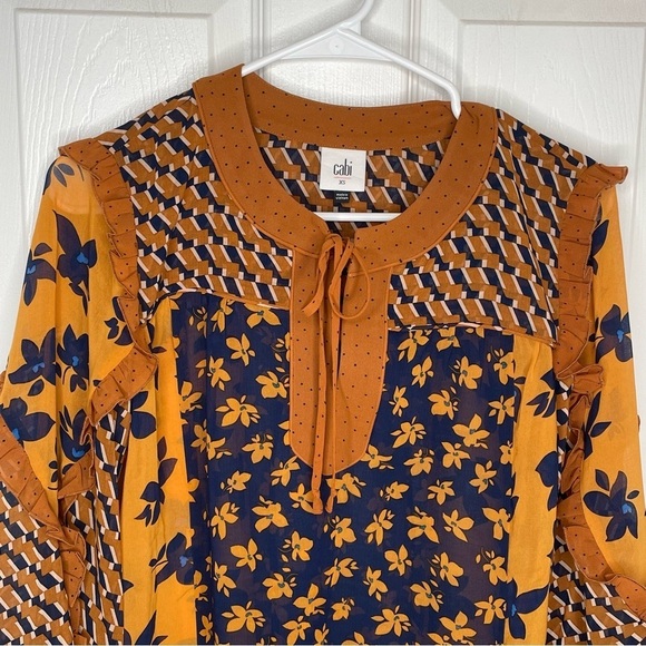 Cabi Golden Eye Harmony Flower Riot Print Blouse Art to Wear Oversized XS - Picture 5 of 14